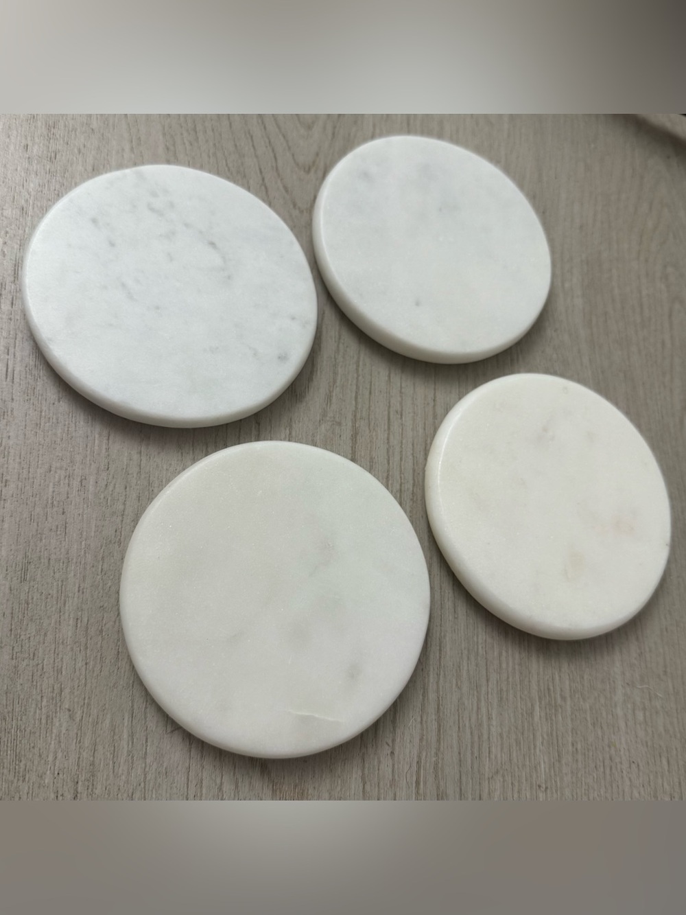 White Marble Coasters Set of 4 Round Stone Drink Coasters Modern Minimalist